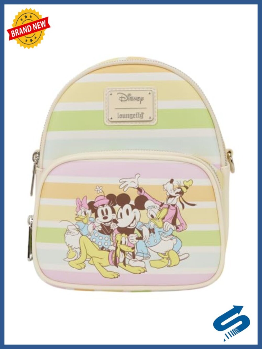 Disney Mickey & Friends Rainbow Stripes Convertible Mini Backpack Crossbody